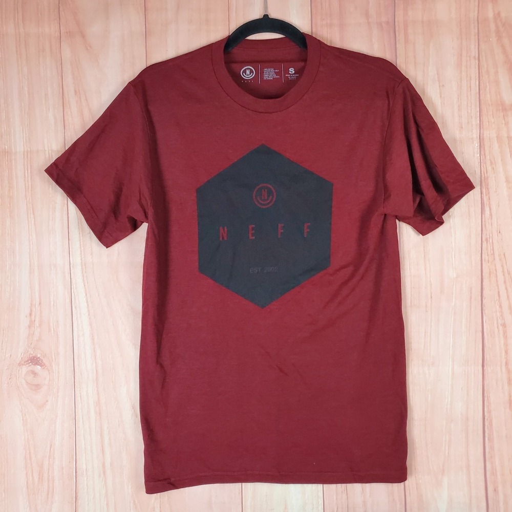 Neff T Shirt Mens Small Maroon Graphic Spell Out Badge Logo Cotton Streetwear
